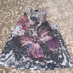Daytrip Butterfly Tank - Size M - Gray & Pink